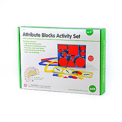 Блоки Дьєнеша "Вивчаємо кольори, фігури, розміри" з картками і спіннером (60 блоків) EDX Education