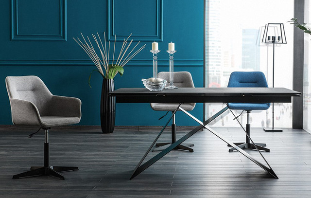 Стіл обідній розкладний Signal Westin II 160-240х90см скляний під чорний камінь в стилі лофт Польща