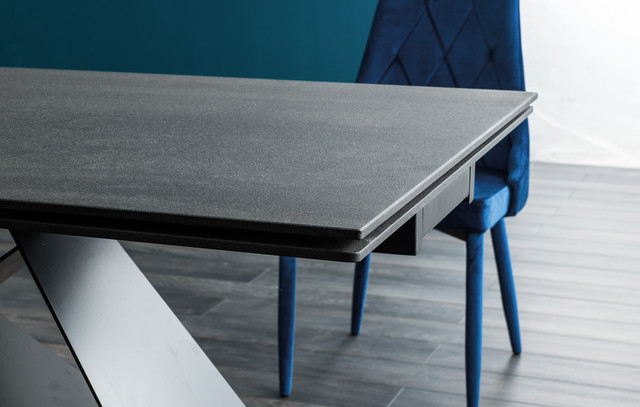 Стіл розкладний Signal Westin чорний скляний під камінь в стилі лофт