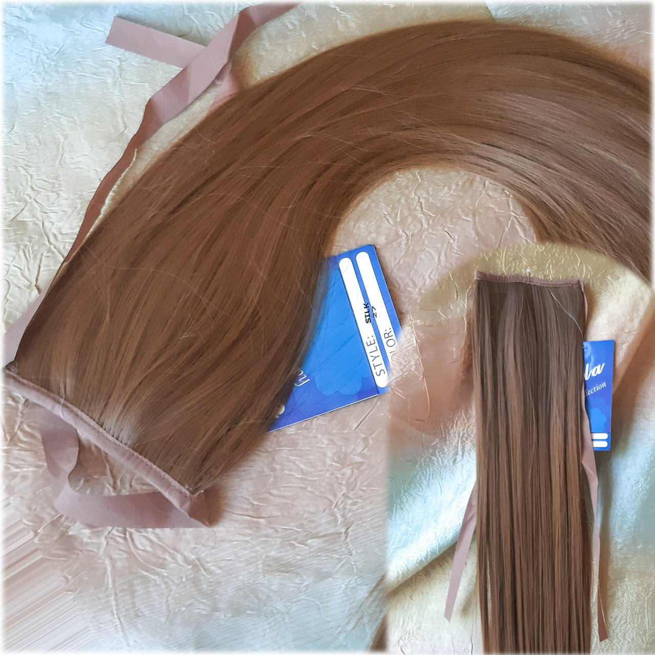 Хвіст прямий на стрічці термоволос каштаново-мідний SILK-30, фото 1