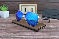 Солнцезащитные очки Bvlgari Булгари с синими стеклами и серебристой оправой