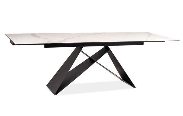 Стол обеденный раскладной Signal Westin стеклянный с мраморной столешницей в стиле лофт