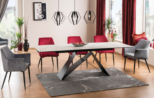 Кухонный раздвижной стол Signal WESTIN III 160-240x90см с керамической поверхностью под мрамор и черной ножкой