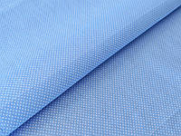 Ткань Стрейч поплин принт горошки 1 мм, голубой