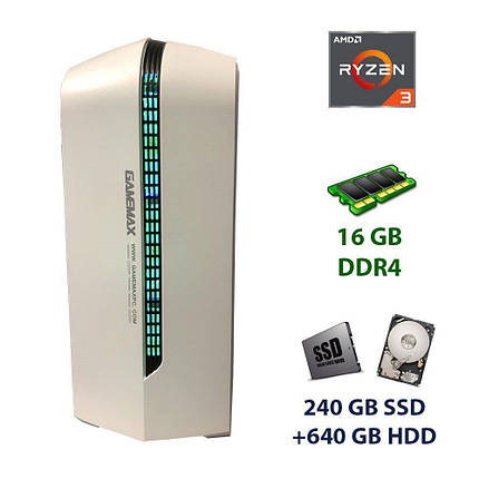 GameMAX Tower / AMD Ryzen 3 2200G (4 ядра по 3.5 -3.7 GHz) / 16 GB DDR4 / 240 GB SSD+640 GB HDD / AMD Radeon RX 580 Nitro+, 4 GB GDDR5, 256-bit, фото 1