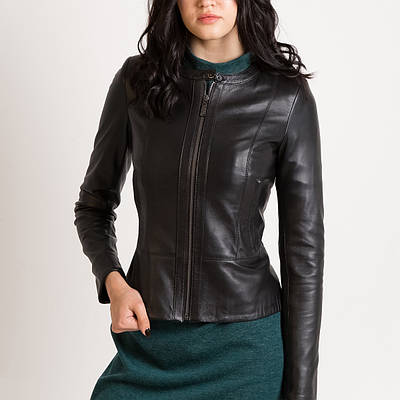Шкіряна куртка коротка чорна жіноча (Арт.LT401)