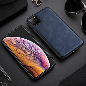 Чохол для iPhone 11 PRO силіконовий зі шкіряною поверхнею, X-LEVEL, Business Style, Темно-синій