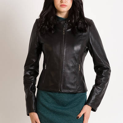 Шкіряна куртка жіноча VK чорна коротка (Арт.TF201)