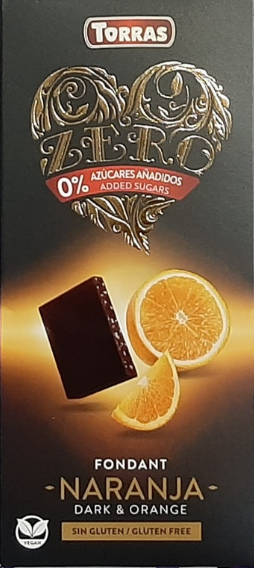 Шоколад Без цукру Torras Zero Naranja чорний з апельсином 125 г. Іспанія
