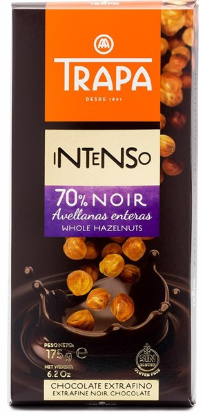 Шоколад Trapa Intenso Noir 70% Avellanas enteras 175 г. Іспанія