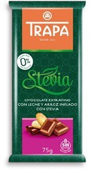 Шоколад Без цукру Trapa Stevia молочний з рисовими кріпсами 75 г. Іспанія