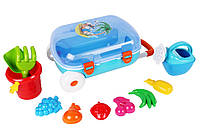 Детский чемоданчик с набором игрушек для песочницы ТехноК(ведерко, лейка, лопатка, грабельки, формочки)