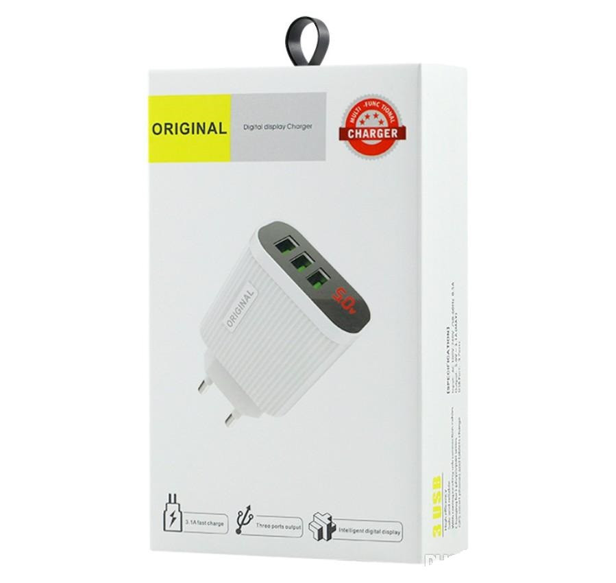 Зарядний пристрій 3 usb Original Digital Display Charger display 3.1A, фото 1