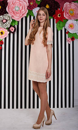 Сукня з льону трапеція з мереживом внизу, фото 1