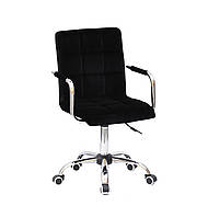 Кресло с подлокотниками Августо Augusto-ARM CH - Office черный бархат на колесиках, хром