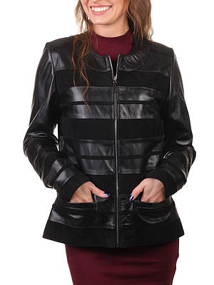 Шкіряна куртка з замшевими вставками чорна жіноча (Арт. MED201)