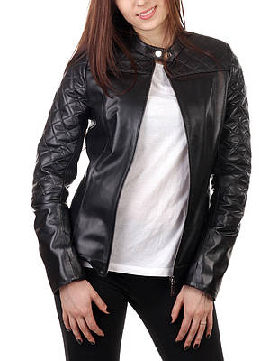 Шкіряна куртка жіноча VK чорна коротка (Арт. IMP201)