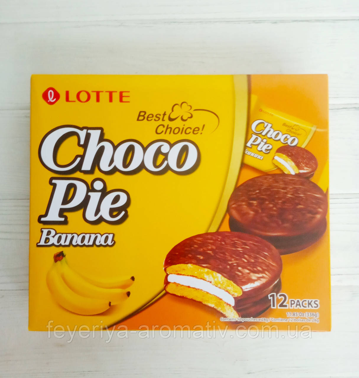 Печиво в шоколадній глазурі з банановим кремом Choco pie Banana 336г Lotte (Корея)