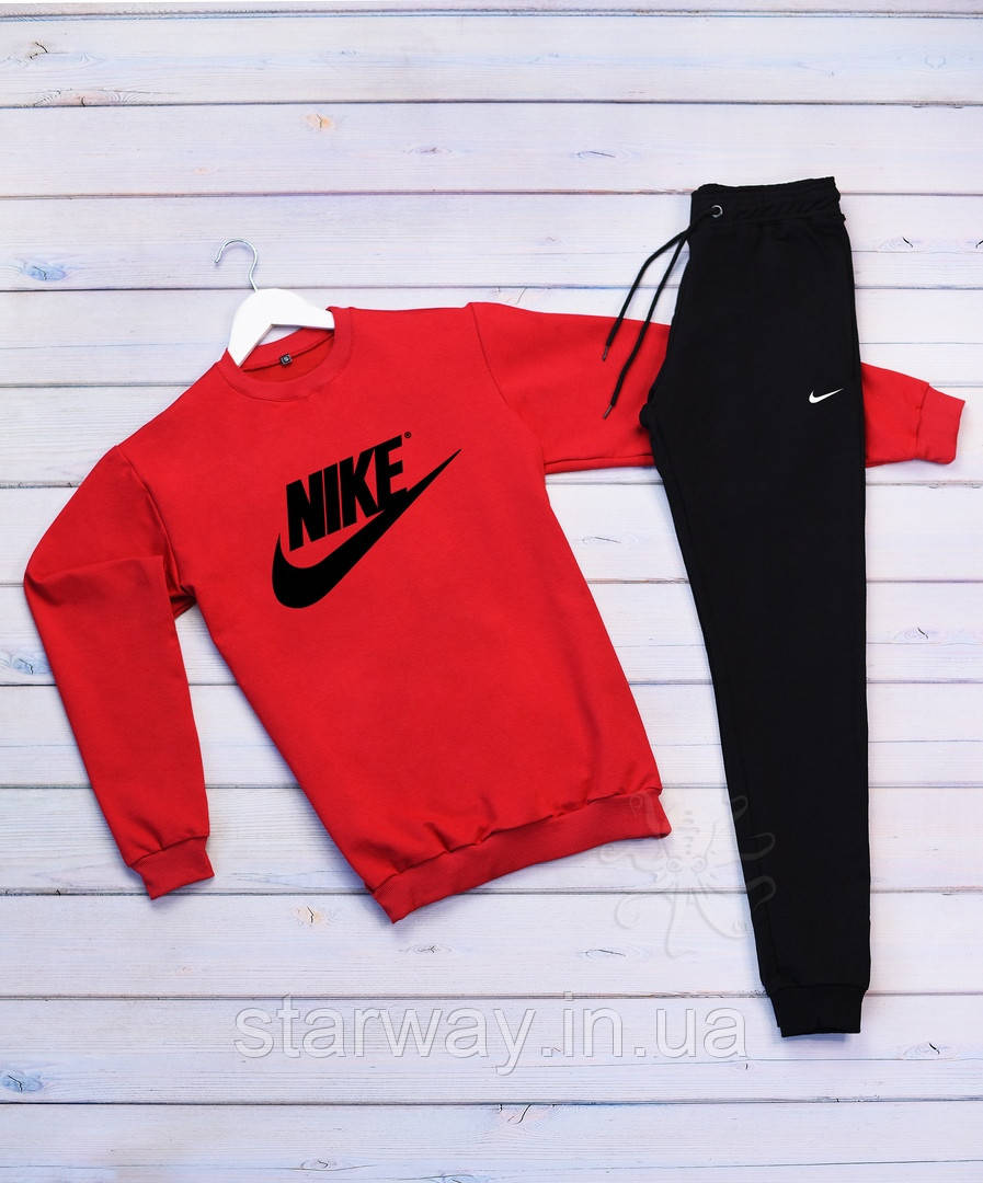 Спортивний трикотажний костюм Nike топ | червоний верх чорний низ