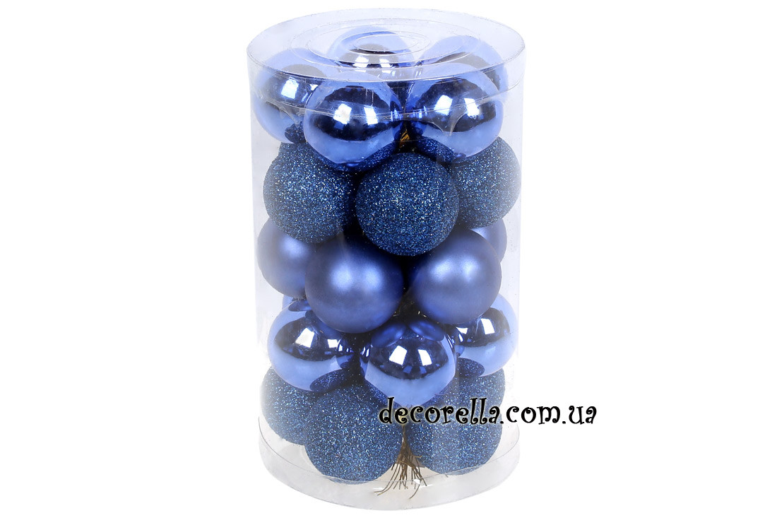 Набір ялинкових кульок королівський синій, 3см, 25 шт, фото 1