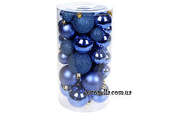 Набор елочных шаров, королевский синий 3см, 4см, 5см, 6см (40 шт)