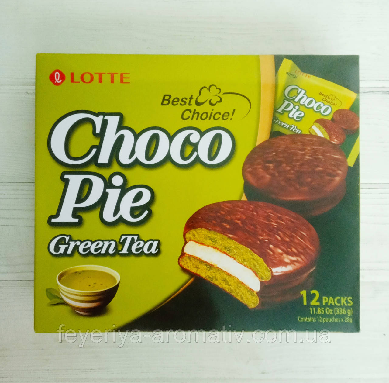 Печиво шоколадної глазурі Choco pie Green Tea 336г Lotte (Корея)