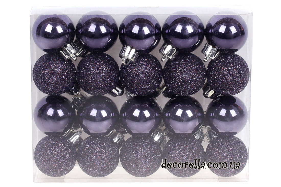 Набір ялинкових кульок ожина, 3см, 20 шт, фото 1