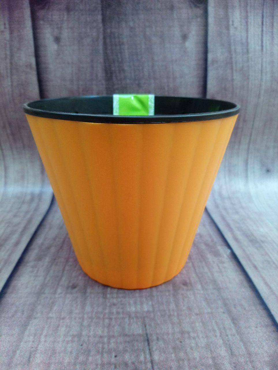 Вазон "Ібіс" із подвійним дном 13*11.2 (1 л) Жовтогарячий — чорний, фото 1