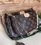 Жіноча шкіряна сумка крос-боді LV люкс коричнева, фото 4