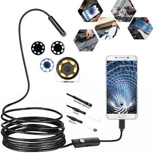 Водонепроникний ендоскоп відео камера 3в1 USB/microUSB/Type-C 2 метри для смартфона з підсвічуванням 7mm IP67