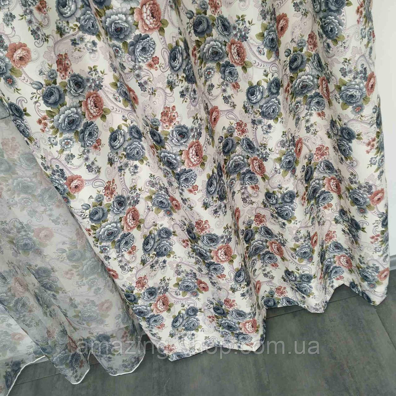 Комплект штор із тюлем Прованс "Provance" (компаньйони) Тканина: Штори — атлас, Тюль — батист, фото 1