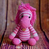 В'язана іграшка "Смугаста конячка рожева"