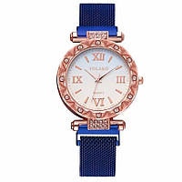 Жіночий годинник сітчастий ремінець із магнітною застібкою сині, циферблат градієнт