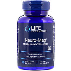 Магній L-треонат, Magnesium L-Threonate, Neuro-Mag, Life Extension, 90 капсул в рослинній оболонці