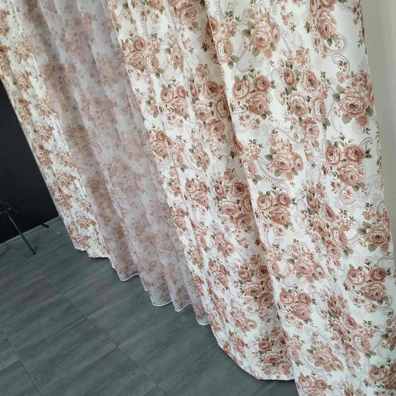 Готові штори з тюллю Прованс "Provance" (компаньйони) Тканина: Штори - атлас, Тюль - батист, фото 1