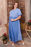 Літнє, вільне, легке, жіноче плаття великого розміру, розмір 54 (54,56,58,60) короткий рукав, Блакитне, фото 3