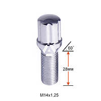 Болт колесный M14X1,25X28 Хром 6 Spline Конус с выступом Cпец.Dключа=20мм