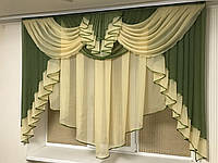 Тюль з ламбрекеном 2м Мілена зелено-жовтий