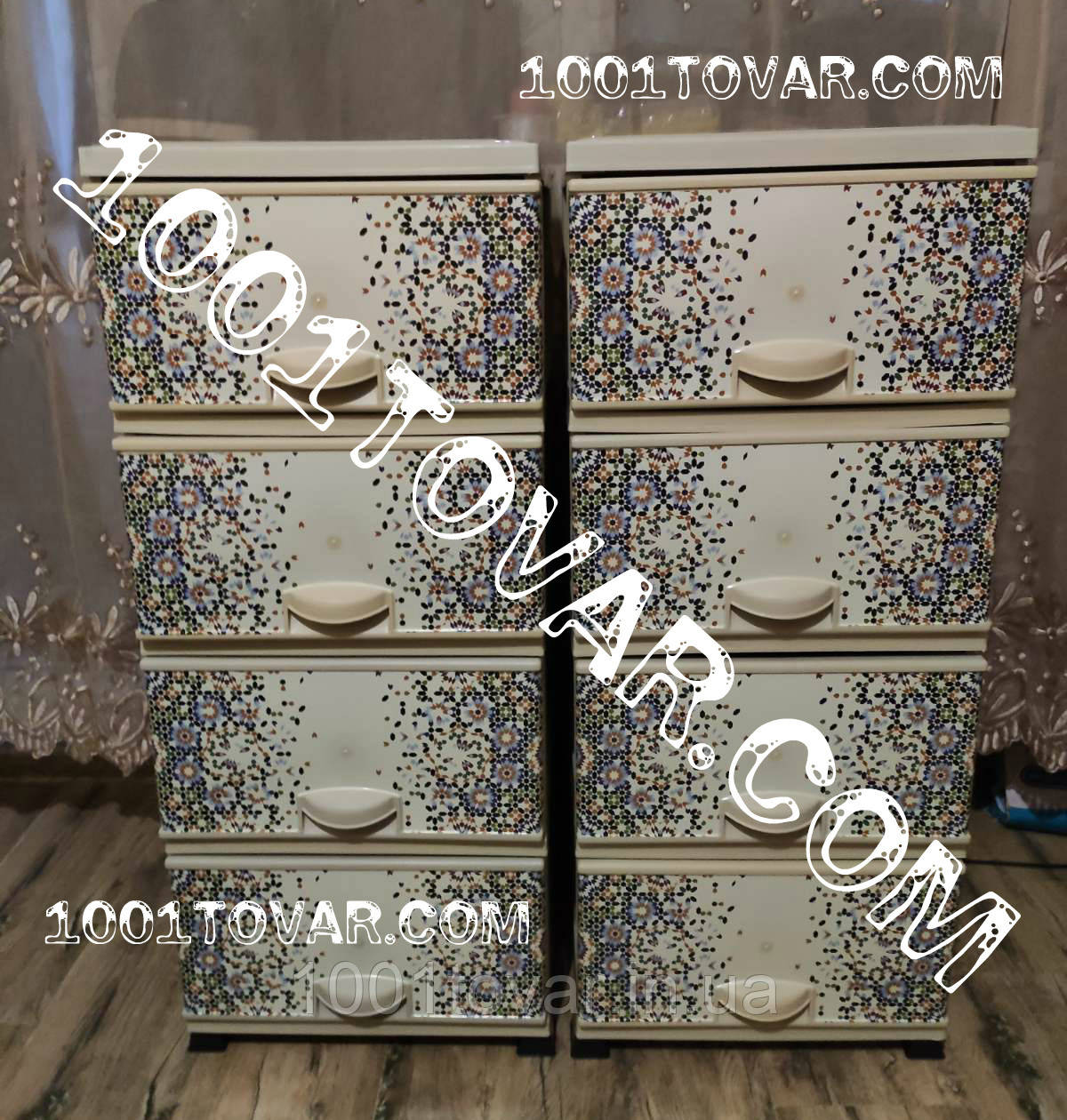 1 шт. Комод пластиковий, з малюнком "Мозаїка", 4 ящики, фото 1