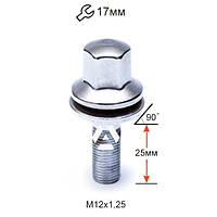 Болт колесный M12X1,25X25 Хром Болт прессшайба ПЕЖО