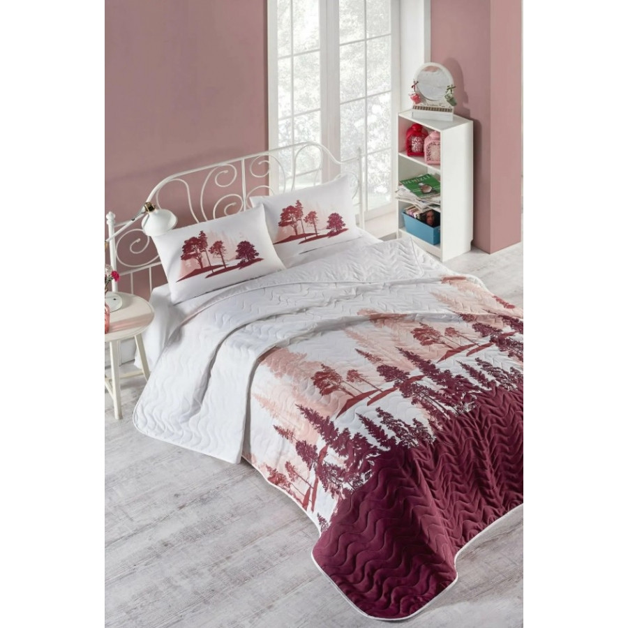 Покривало стьобане з наволочкою Eponj Home - Doga bordo бордовий 160*220, фото 1