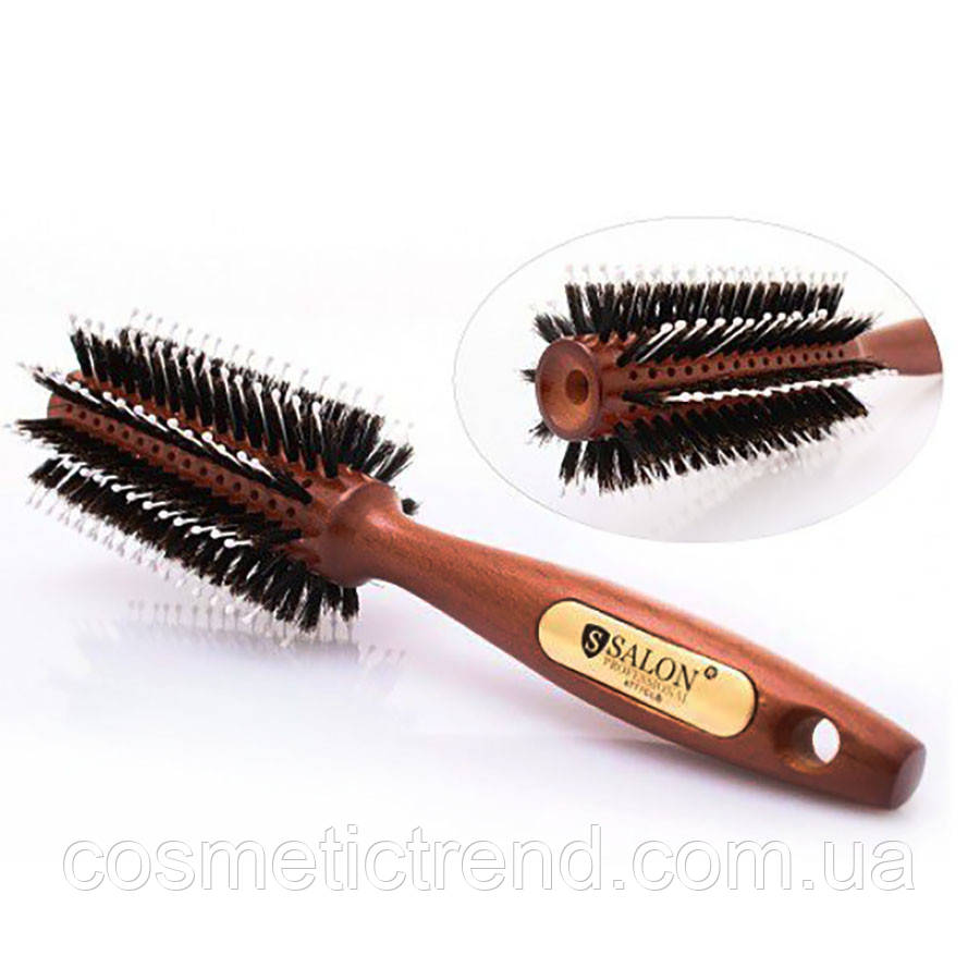 Щітка-брашинг для волосся продувна дерев'яна зі змішаною щетиною 4777CLB Salon Professional