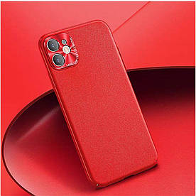 Чохол для iPhone 11 PRO пластиковий ультратонкий з металевим захистом камери, Colored Leather, Червоний