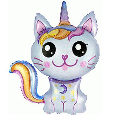Фольгована міні-куля Кішка-єдиноріг блакитна (Flexmetal)