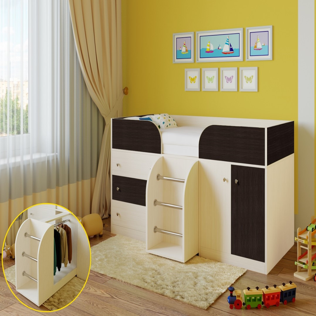 Дитяче ліжко-кня з шафою, шухлядами для білизни та іграшок "Астра 5"Шкаф ліжко-чердак, хтати трансформер