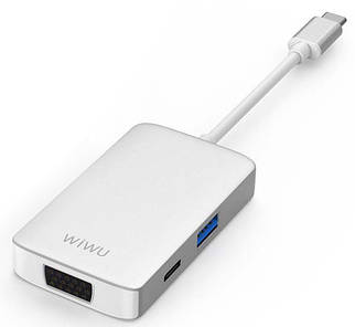 Адаптер WIWU A513HVP USB-C with 4K HDMI, USB 3.0 Ports, PD Charging, 3.5 mm Audio and VGA Silver