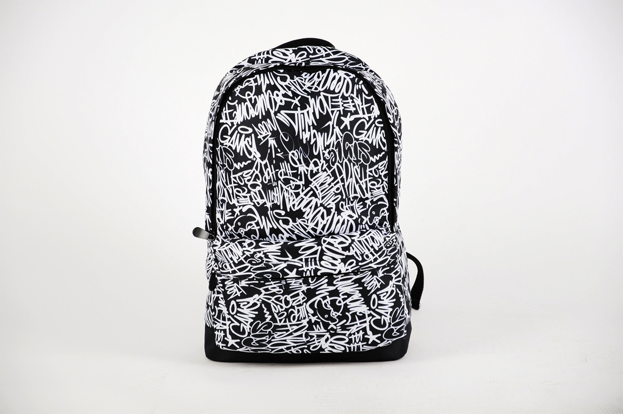 Рюкзак міський шкільний спортивний з принтом | Туристичний рюкзак чорний з білим малюнком