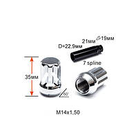 Гайка колесная M14X1,50 Хром высота 35мм 7лучей, закрытая