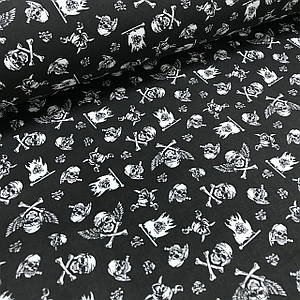 Хлопковая ткань польская пиратские белые черепа на черном