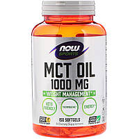 Масло МСТ, MCT Oil, NOW, 1000 мг, 150 желатинових капсул